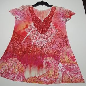 Woman Pink Large  Blouse Short Sleeve